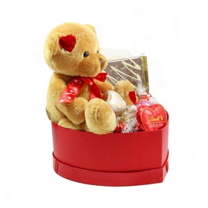Caja de regalo de chocolate con corazón de Lindt y osito de peluche , Caja de regalo con bombones , Caja de chocolate imagen 3