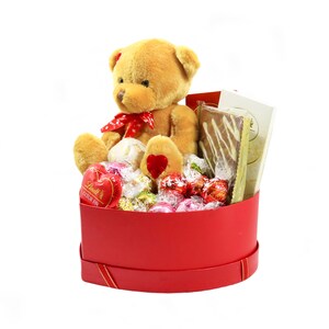 Caja de regalo de chocolate con corazón de Lindt y osito de peluche , Caja de regalo con bombones , Caja de chocolate imagen 4