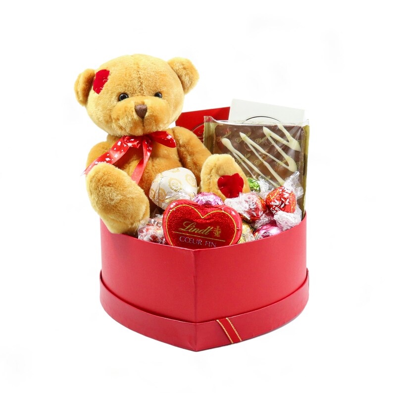 Chocolate gift box with heart of Lindt and Teddy bear , Gift box with Chocolates, Chocolate box