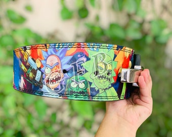 Rick and Morty Power Weightlifting Nubuck Leather Lever Belt 4&quot; Wide Heavy Duty 10mm Thick |Handmade belt, Gym lover,gift, exercise, Chrisms