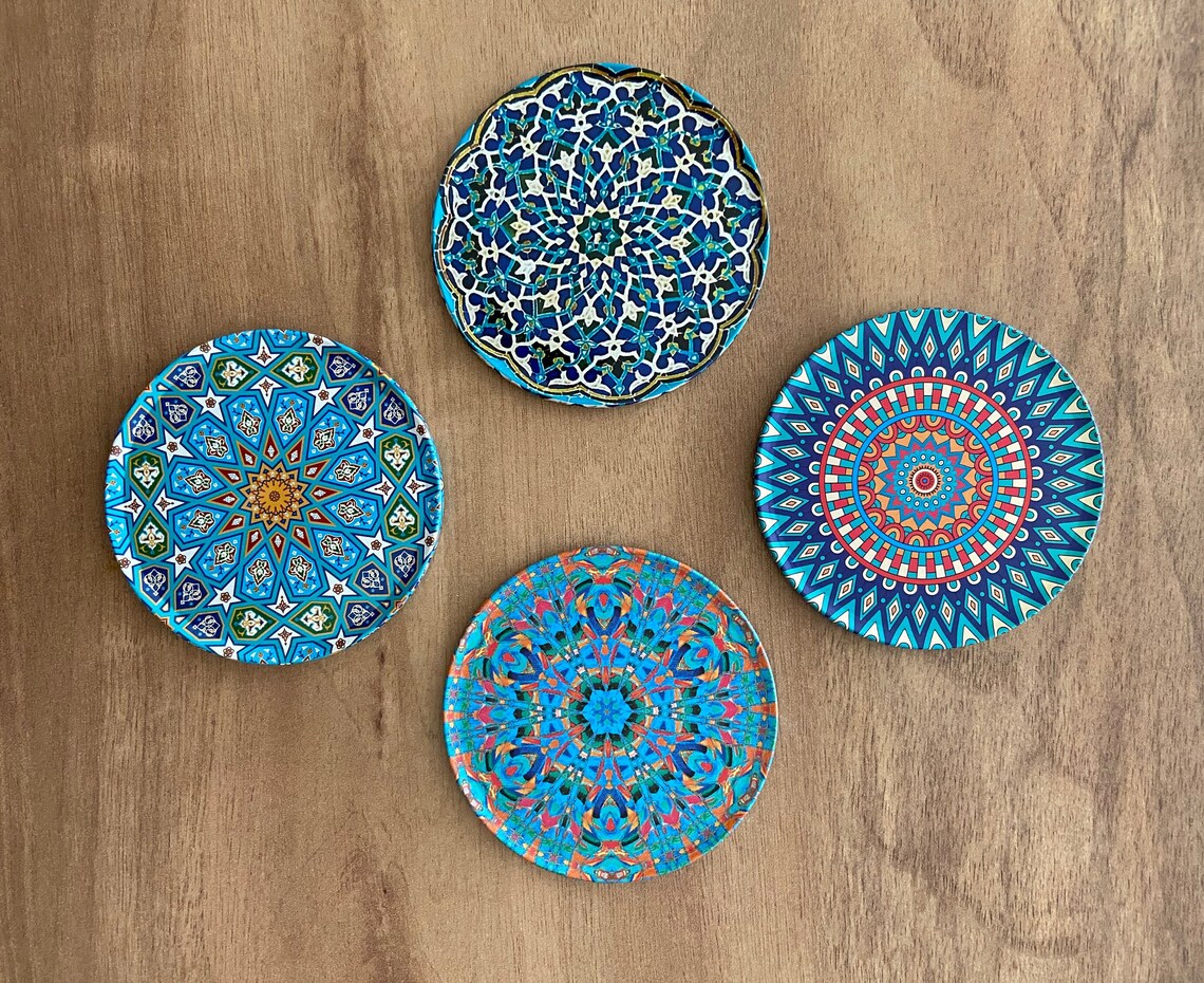 Patterned Coasters Set of 4 Coasters Drink Coaster Mediterranean Pattern Turkish Pattern ...