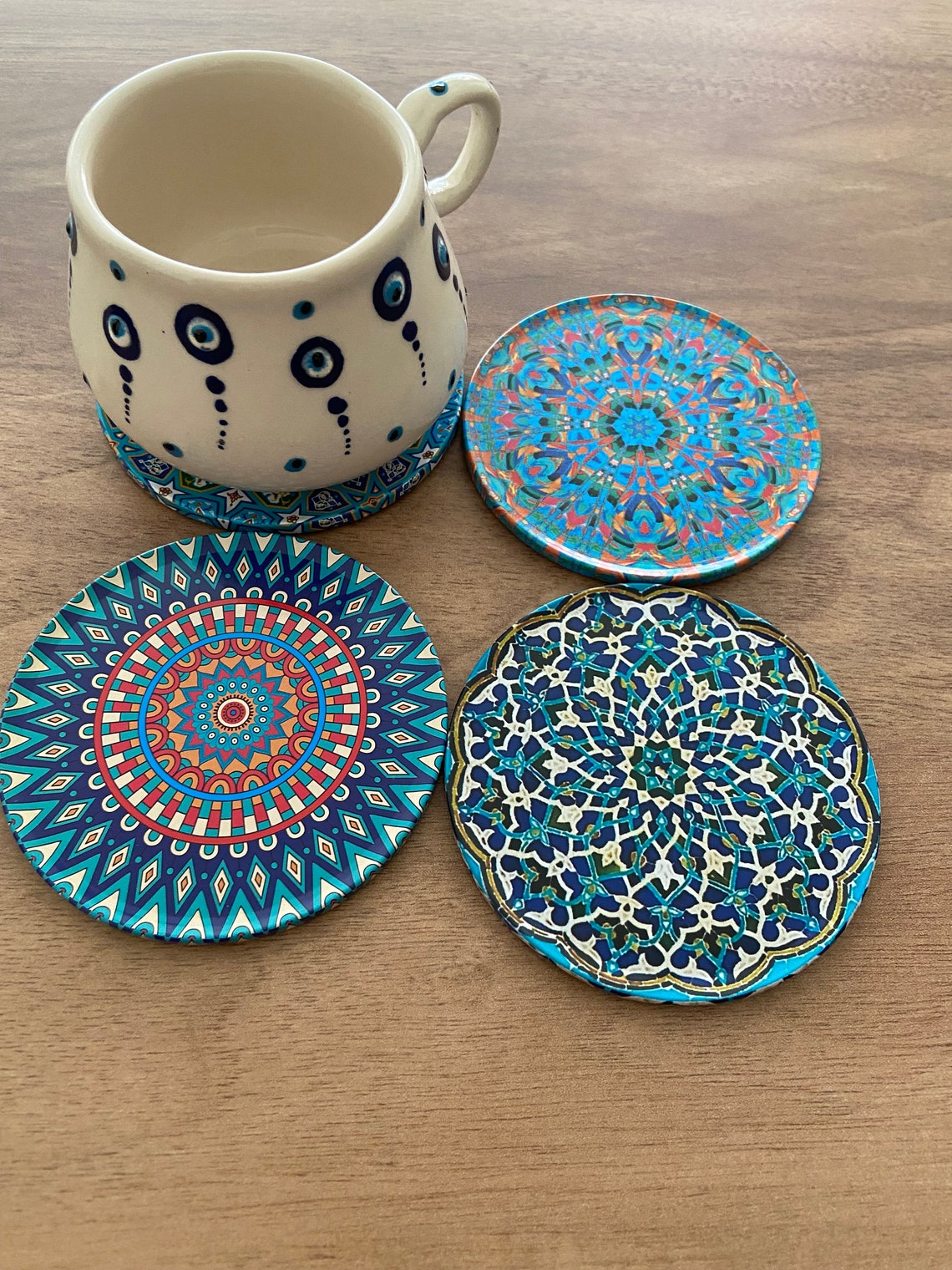 Patterned Coasters Set of 4 Coasters Drink Coaster Mediterranean Pattern Turkish Pattern ...