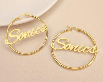 Custom Hoop Earrings, Custom Name Hoops, Nameplate Jewelry, Personalized Gold Hoop Earrings, Women Name Earrings, Gift For Her, Custom Gifts