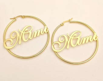 Hoop Name Earrings, Custom Hoop Earrings, Gold Name Earrings, Personalized Earrings, Women Nameplate Earrings, Custom Jewelry Gift For Her