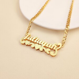 Custom Double Plate Gold Heart Name Necklace, Double Name Plated, Custom Nameplate Necklace, Women Name Necklace, Personalized Jewelry Gift