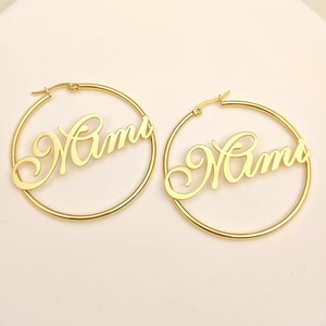 Hoop Name Earrings, Custom Hoop Earrings, Gold Name Earrings, Personalized Earrings, Women Nameplate Earrings, Custom Jewelry Gift For Her