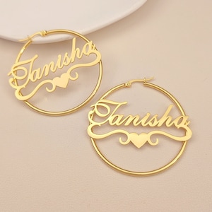 Custom Hoop Name Earrings, Personalized Name Jewelry, Gold Hoop Earrings, Women Name Earrings, Nameplate Earring, Personalized Gift For Her