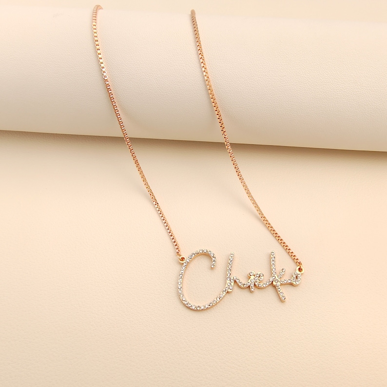 Custom Name Necklace, Diamond Necklace,Bling Jewelry ,Script Name Necklace,Exquisite Necklace, Personalized Nameplate Necklace, Gift for Mom image 3