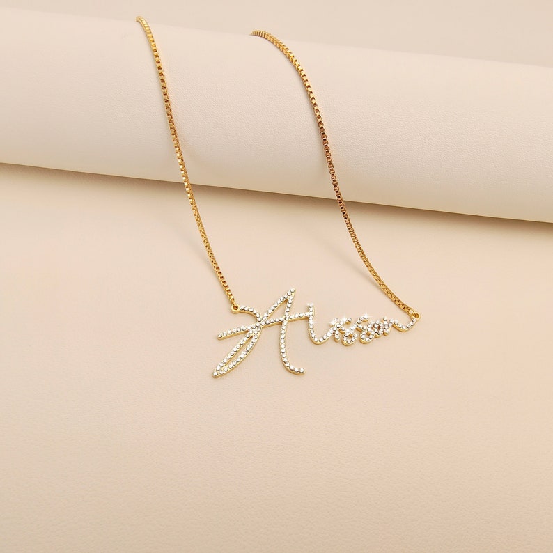 Custom Name Necklace, Diamond Necklace,Bling Jewelry ,Script Name Necklace,Exquisite Necklace, Personalized Nameplate Necklace, Gift for Mom image 1