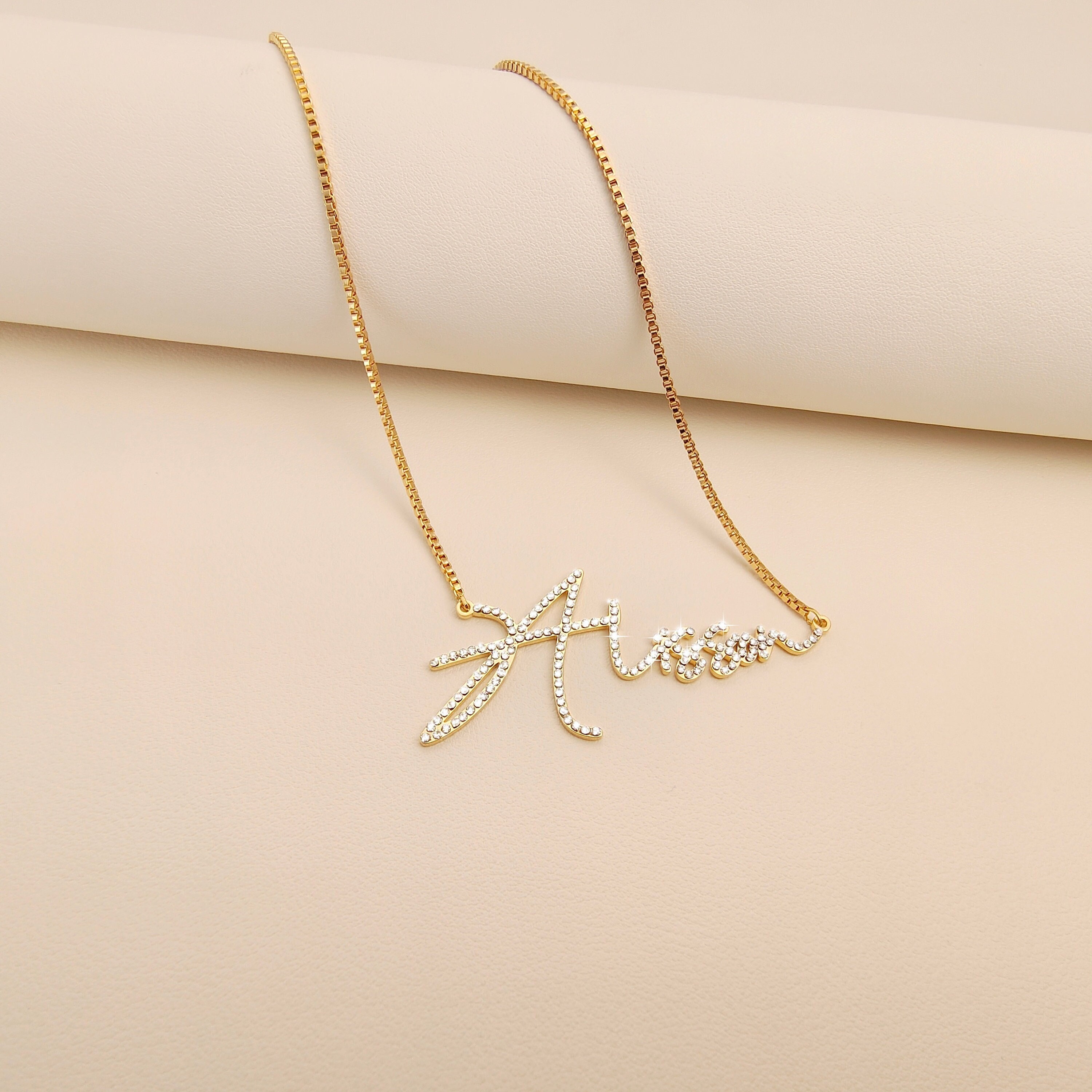 Real Gold Name Plate Necklace Name Necklace Gold With Diamond