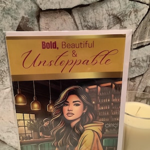 Ragazza asiatica/Biglietto di auguri "Audace, bella e inarrestabile"/Bellissimo/Capelli lunghi/Empowering/Biglietto di auguri