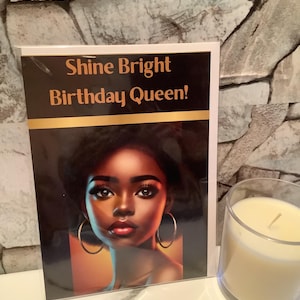 African American Black Beautiful Woman With Fro “Shine Bright Birthday Queen” Birthday Card