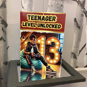 Afroamerikaner Junge Schwarz| Geburtstagskarte Junge|Gamer|”Teenager Level Unlocked” Geburtstagskarte
