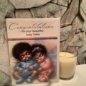 Afro-américain noir métis Félicitations pour votre nouveau bébé jumeau garçon et fille, carte de voeux