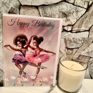 African American |Happy Birthday|Black/Mixed girl| Birthday Greeting card|Dancing Duo|Black Ballerinas