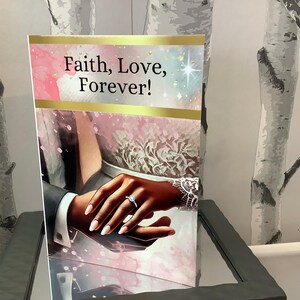 Couple noir afro-américain|Faith, Love, Forever|Main dans la main|Carte de mariage|