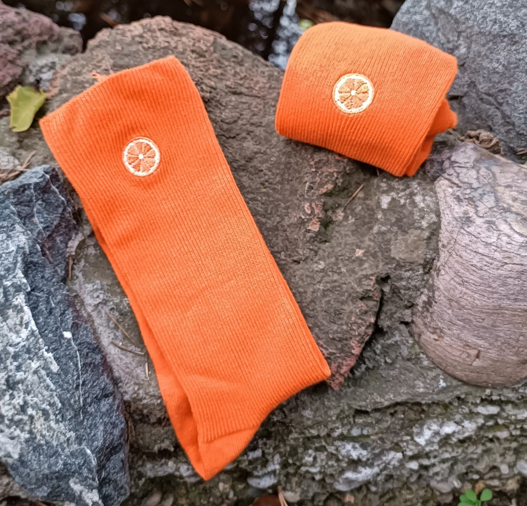 Orange Embroidered Socks, Citrus Socks, Embroidered Socks, Colorful