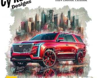 Archivo de impresión DTF/DTG para sublimación a color del Cadillac Escalade 2024 y archivo adicional para vaso térmico.