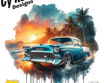 1955 Chevy Bel Air Sublimation Print: Tumbler & Shirt Transfer (Digital Download)