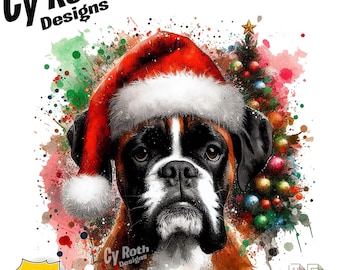 Christmas Boxer Dog Sublimation Design: DTF DTG Print File (Digital Download)