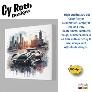 1974 Chevy Corvette Color Sublimation DTF DTG Print File and BONUS Tumbler File