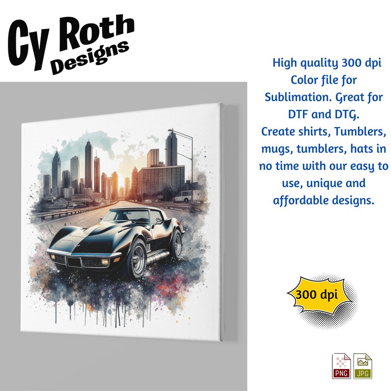 1974 Chevy Corvette Color Sublimation DTF DTG Print File and BONUS Tumbler File