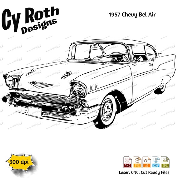 1957年式シボレー ベルエア svg png jpg ai dxf ファイル、クラシック