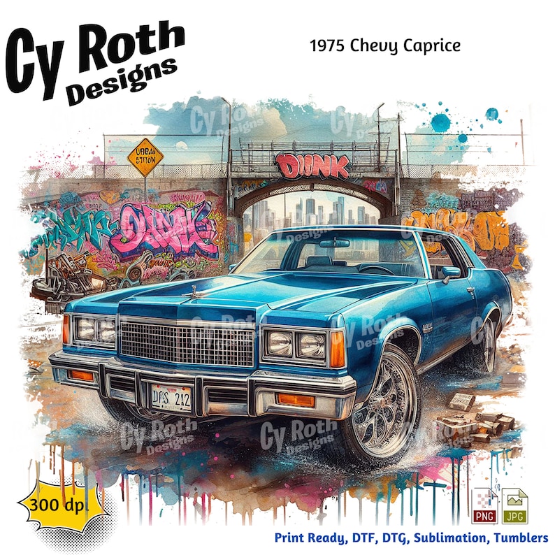 1975 Chevy Caprice Sublimation DTF DTG Print File, T-shirt transfer, Tumbler, Printable Wall Art