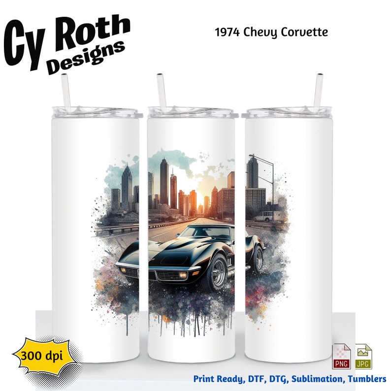 1974 Chevy Corvette Color Sublimation DTF DTG Print File and BONUS Tumbler File