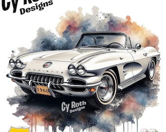 1960 Corvette Sublimation Design: Tumbler, Shirt Transfer (Digital Download)