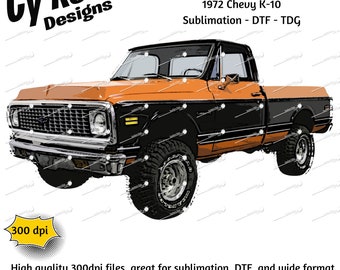 Färgteckning av Chevy K-10 lastbil från 1972: Sublimeringsutskriftsfil (digital nedladdning)