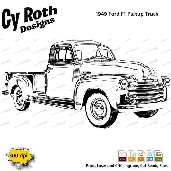 1949 Ford F1 Pick-up Truck svg png jpg ai dxf file, Classic truck svg, Vintage truck svg