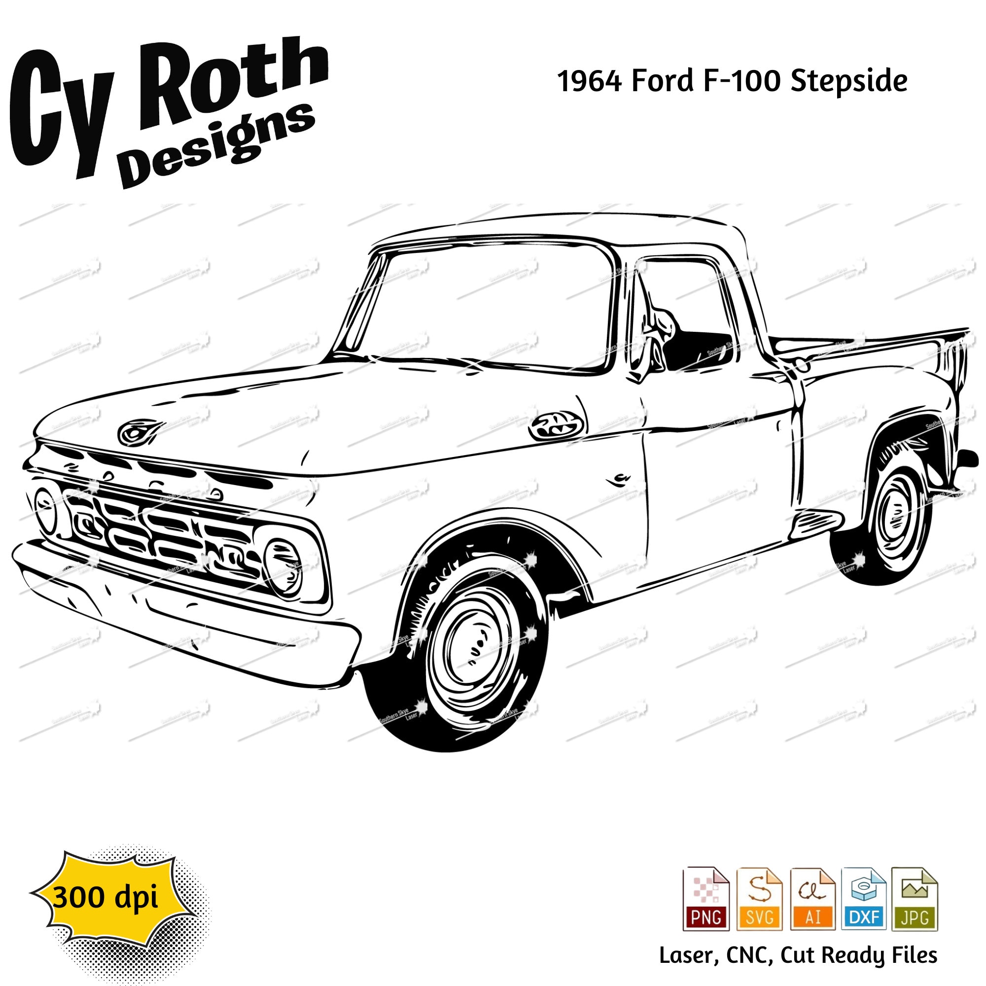 1964 Ford F100 Stepside Svg Png Jpg Ai Dxf File, Classic Car