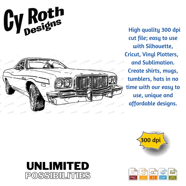 1975 Ford Ranchero Svg Png Jpg Ai Dxf File, Classic Vintage Car Svg - Etsy