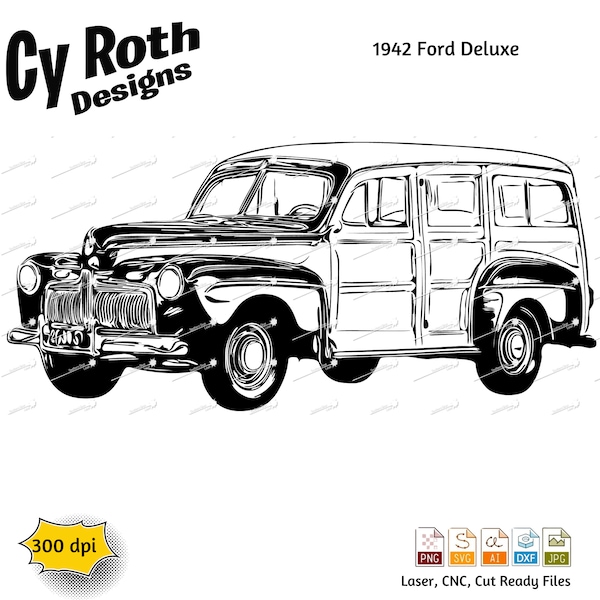 1942 Ford Deluxe svg png jpg ai dxf file, Classic Car svg