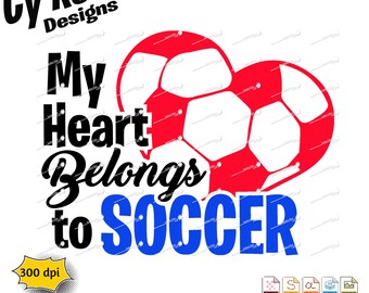 Mi corazón pertenece al fútbol (svg, png, dxf, ai, jpg) (Descarga digital)