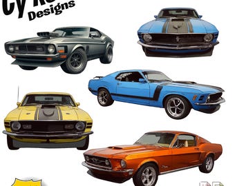 Watercolor Muscle Car Clipart Bundle: Retro Vehicle PNG, JPG (Digital Download)