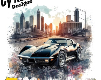 1974 Chevy Corvette Color Sublimation DTF DTG Print, T-shirt Transfer, Tumbler, Printable Wall Art