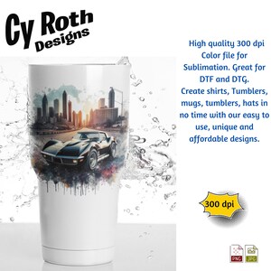 1974 Chevy Corvette Color Sublimation DTF DTG Print File and BONUS Tumbler File