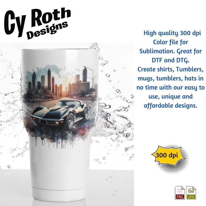 1974 Chevy Corvette Color Sublimation DTF DTG Print File and BONUS Tumbler File