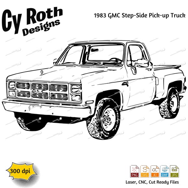 1983 GMC Pick-up Truck svg png jpg ai dxf file, Classic Car svg, Classic Truck svg