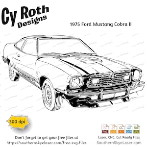 1975 Ford Mustang Cobra svg png jpg ai dxf file, Race Car svg