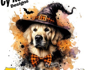 Diseño PNG de Golden Retriever para Halloween, para sublimación de vasos (descarga digital)