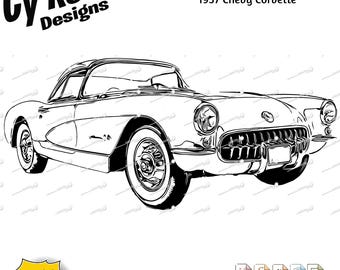 1957 Chevrolet Corvette SVG: Classic Car Vector Files (Digital Download)