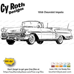 1958 Chevrolet Impala svg png jpg ai dxf dtf dtg file