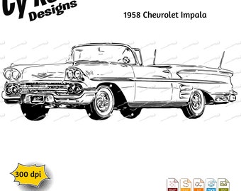 1958 Chevrolet Impala svg png jpg ai dxf dtf dtg file