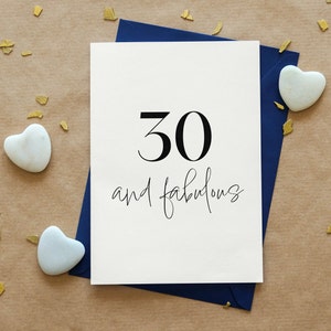 30 & Fabulous - Wszystkiego najlepszego z okazji urodzin Cyfrowa pocztówka do pobrania, Wydrukowana kartka urodzinowa, Minimalistyczna kartka urodzinowa, Rocznicowa pocztówka