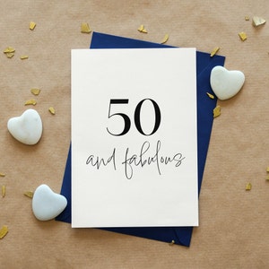 50 & Fabulous - Cartão de download digital de feliz aniversário, cartão de aniversário para impressão, cartão de aniversário minimalista, cartão postal de aniversário, cartão para ela
