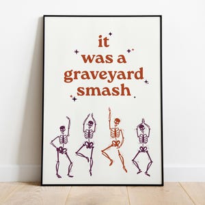 Monster Mash Print, Es war ein Friedhof Smash Poster, Oktober Print, tanzende Skelette, Halloween Poster, Halloween Dekor, Retro Musik Print