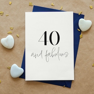 40 & Fabulous - Cartão postal digital de feliz aniversário para download, cartão de aniversário para impressão, cartão de aniversário minimalista, cartão postal de aniversário
